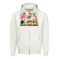 Oatmeal Heather happy hallothanksmas flamingo Zipper Hoodie - CowhideDigitalArt