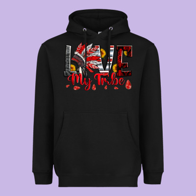 Red Black Grey White Love My Tribe Indian Headdres Heavyweight Hoodie Designed By Artiststas
