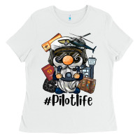 White pilot life gnome Ladies Tee - BarkalooDesign