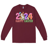 Burgundy 2024 happy easter Long Sleeve Tee - CowGirlArtShop