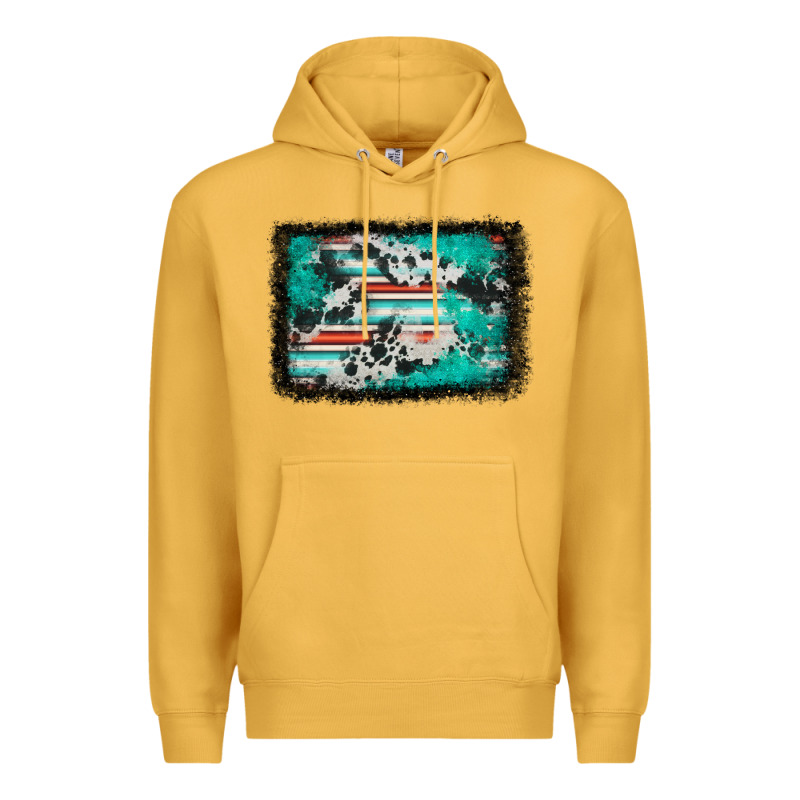 Western Serape Cowhide Turquoise Glitter Premium Hoodie by FaDigitalArtStudio | Teevron