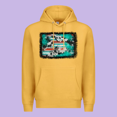 Western Serape Cowhide Turquoise Glitter Premium Hoodie Designed By Fadigitalartstudio