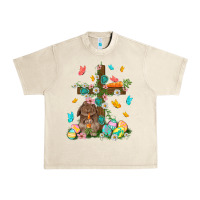 Sandshell Western Rabbit with Cross Easter Day Urban Heavy Tee - HowdyJamesFarm