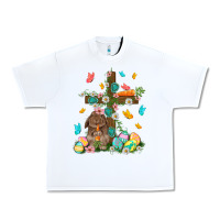 White Western Rabbit with Cross Easter Day Urban Heavy Tee - HowdyJamesFarm