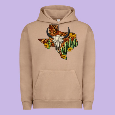 Bull Skull Texas Map Western Urban Hoodie Designed By Barkaloodesign