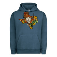 Pigment Midnight Navy bull skull texas map western Urban Hoodie - BarkalooDesign