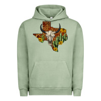 Pigment Oil Green bull skull texas map western Urban Hoodie - BarkalooDesign