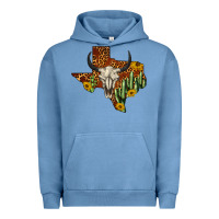 Pigment Pebble Blue bull skull texas map western Urban Hoodie - BarkalooDesign