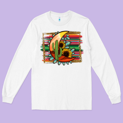 Turquoise Desert Moon Serape Background Long Sleeve Tee Designed By Jasminsmagicworld