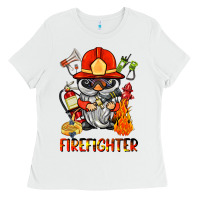 White firefighter gnome Ladies Tee - BarkalooDesign