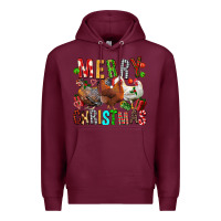 Burgundy Merry christmas chickens Premium Hoodie - FaDigitalArtStudio