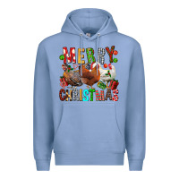 Colony Blue Merry christmas chickens Premium Hoodie - FaDigitalArtStudio