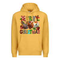 Mustard Merry christmas chickens Premium Hoodie - FaDigitalArtStudio