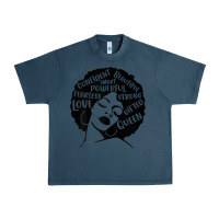 Midnight Navy Womens Strong Black Woman Afro Message Urban Heavy Tee - lanVoArt