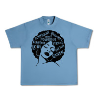Pebble Blue Womens Strong Black Woman Afro Message Urban Heavy Tee - lanVoArt