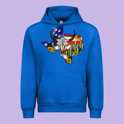 Bull Skull Texas Map American Playng Urban Hoodie Designed By Barkaloodesign
