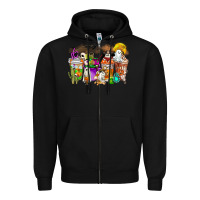 Black Halloween Western Boo Coffee Cups Zipper Hoodie - CowhideDigitalArt