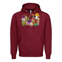 Burgundy Halloween Western Boo Coffee Cups Zipper Hoodie - CowhideDigitalArt