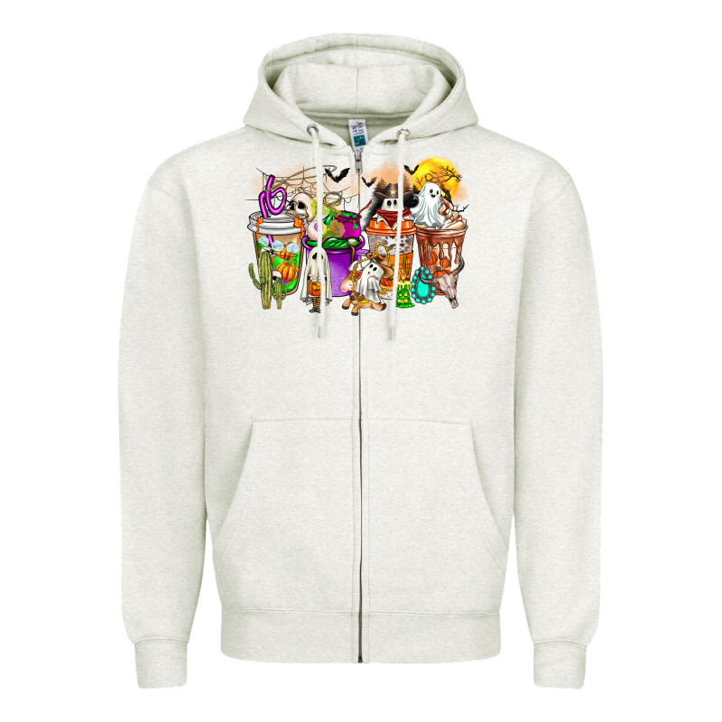 Halloween Western Boo Coffee Cups Zipper Hoodie by CowhideDigitalArt | Teevron