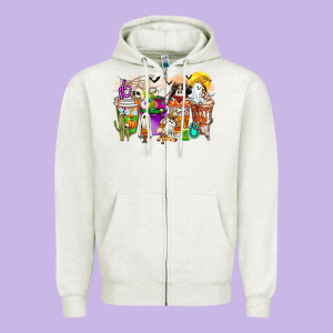 Halloween Western Boo Coffee Cups Zipper Hoodie Designed By Cowhidedigitalart