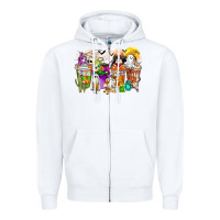 White Halloween Western Boo Coffee Cups Zipper Hoodie - CowhideDigitalArt