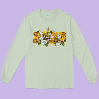 2023 Skeleton Middle Finger New Year Long Sleeve Tee Designed By Cowgirlartshop