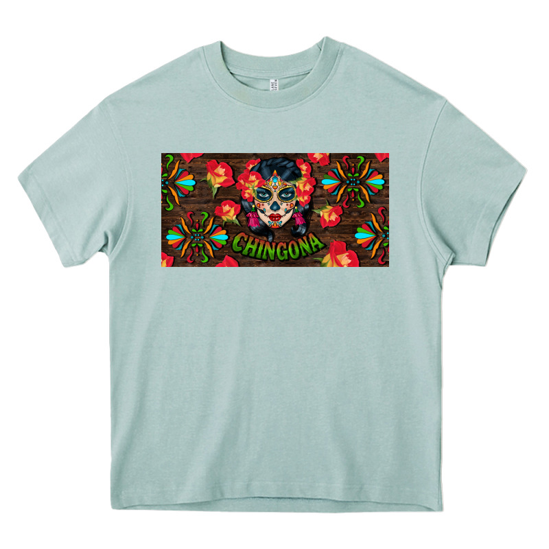 Chingona Sugar Skull License Plate Heavy Core Tee by BundleAndBundleShop | Teevron