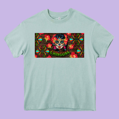 Chingona Sugar Skull License Plate Heavy Core Tee Designed By Bundleandbundleshop