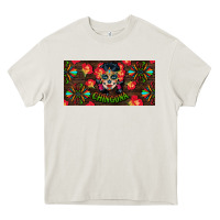 Cream Chingona Sugar Skull License Plate Heavy Core Tee - BundleAndBundleShop