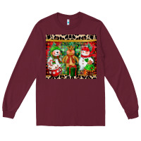 Burgundy christmas snowman polar bear reindeer Long Sleeve Tee - CowGirlArtShop