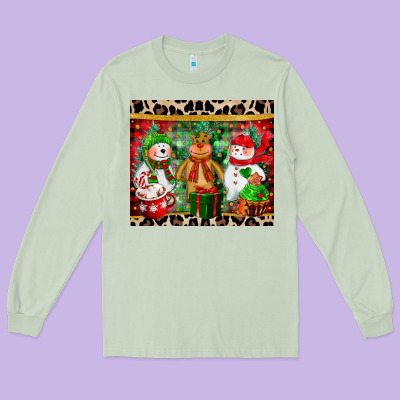 Christmas Snowman Polar Bear Reindeer Long Sleeve Tee Designed By Cowgirlartshop