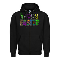 Black Happy Easter Zipper Hoodie - CowhideDigitalArt