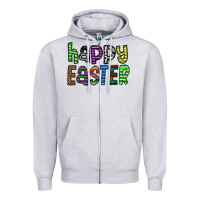 Heather Grey Happy Easter Zipper Hoodie - CowhideDigitalArt