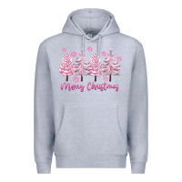 Heather Grey Merry Christmas Trees Premium Hoodie - FaDigitalArtStudio