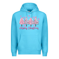 Ocean Blue Merry Christmas Trees Premium Hoodie - FaDigitalArtStudio