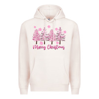 Pale Pink Merry Christmas Trees Premium Hoodie - FaDigitalArtStudio