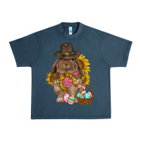 Midnight Navy Western Rabbit with sunflowers Easter Day Urban Heavy Tee - HowdyJamesFarm