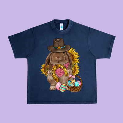 Western Rabbit With Sunflowers Easter Day Urban Heavy Tee Designed By Howdyjamesfarm