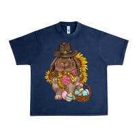 Navy Western Rabbit with sunflowers Easter Day Urban Heavy Tee - HowdyJamesFarm