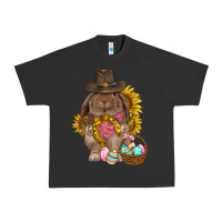 Pigment Black Western Rabbit with sunflowers Easter Day Urban Heavy Tee - HowdyJamesFarm