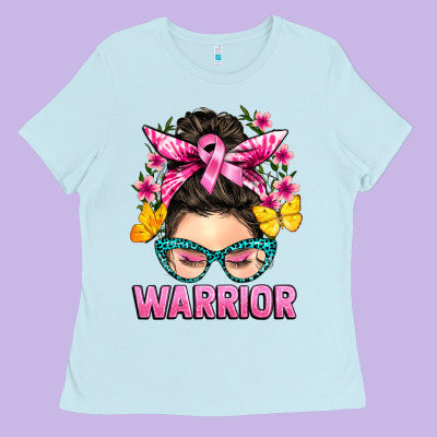 Cancer Warrior Messy Bun Ladies Tee Designed By Barkaloodesign