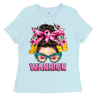 Baby Blue cancer warrior messy bun Ladies Tee - BarkalooDesign