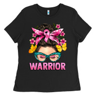 Black cancer warrior messy bun Ladies Tee - BarkalooDesign