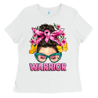 White cancer warrior messy bun Ladies Tee - BarkalooDesign