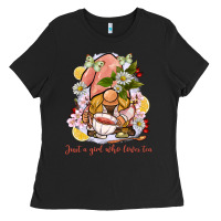 Black just a girl who loves tea gnome Ladies Tee - BarkalooDesign