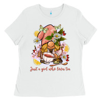 White just a girl who loves tea gnome Ladies Tee - BarkalooDesign