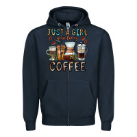 Navy Just A Girl Who Loves Coffee Zipper Hoodie - CowhideDigitalArt