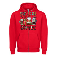 Red Just A Girl Who Loves Coffee Zipper Hoodie - CowhideDigitalArt