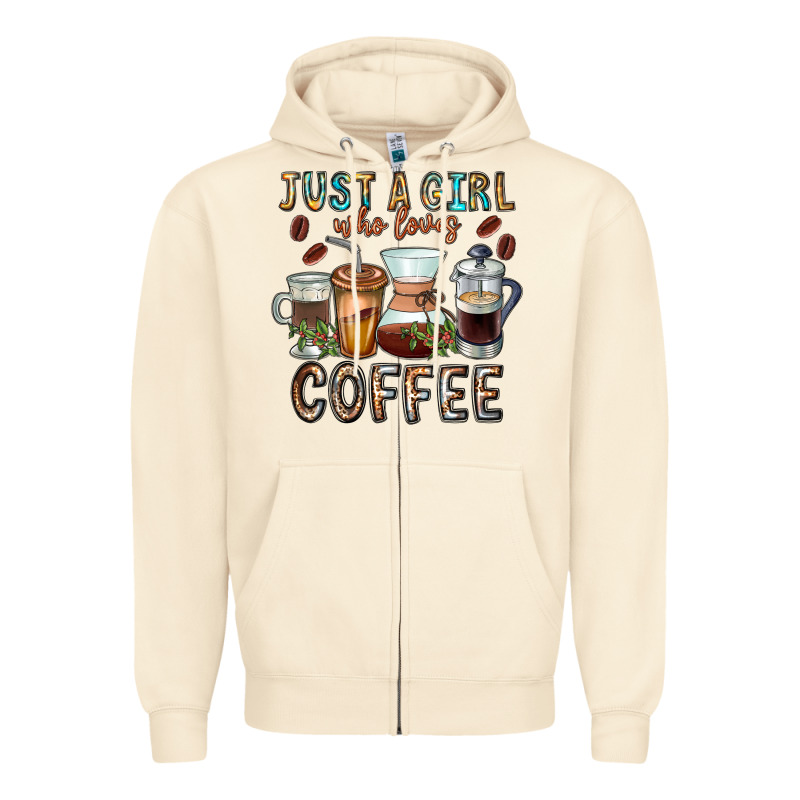 Just A Girl Who Loves Coffee Zipper Hoodie by CowhideDigitalArt | Teevron