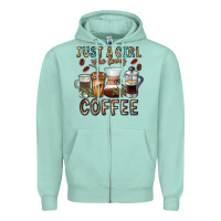 Seafoam Just A Girl Who Loves Coffee Zipper Hoodie - CowhideDigitalArt